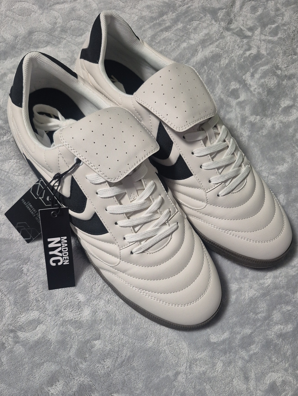 Madden NYC Men’s White Athletic Sneakers with Black Accents